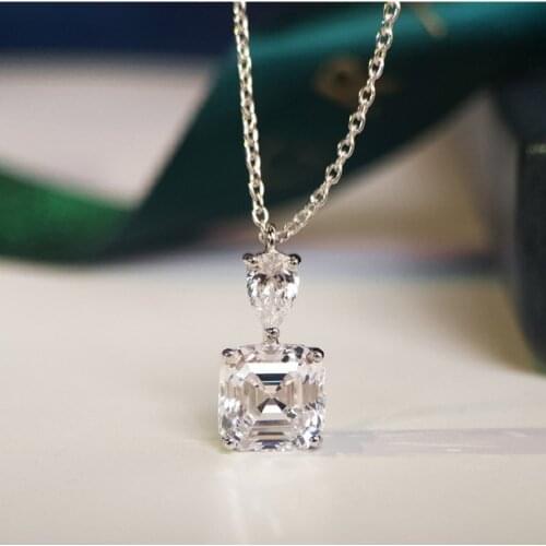 QTT Hot Sale Pendant Necklace For Women Square Zircon Stone Necklace 925 Sterling Silver Chains Necklace Wedding Jewelry