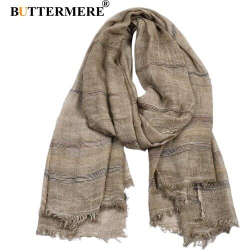 BUTTERMERE Men Scarves Autumn Winter Cotton Linen Scarf Men Khaki Black Navy Pink Khaki Warm Long Fashion Brand Mens Scarfs