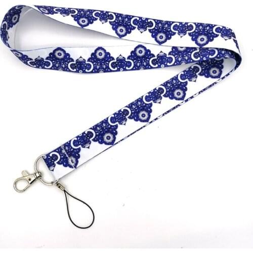 Blue and White China Neck Strap Keychain Lanyard For Keys ID Badge Holder Keyring Hang Rope Webbing Ribbon Mobile Accessories