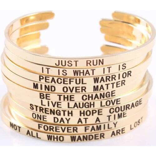 Inspirational Gifts Bracelet Cuff Bangle Mantra Quote Positive Saying Engraved Gold Motivationa Jewelry for Teen Girls Kids Men