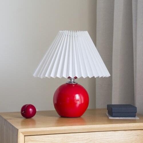 Vintage Korean Pleated Fold Table Lamps Wedding Decor Bedroom Bedside Lamp Led Nightstand Light Fixtures Art Decor Desk Light