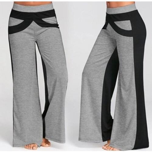 Women Patchwork Pants Bell Bottoms Flare Trousers High Waist Wide Leg sports pants ladies Elastic Waist Loose trousers