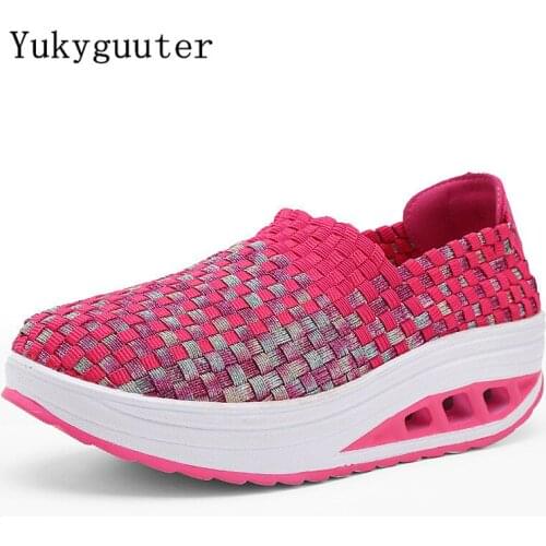 2018 Sport Running Shoes Woman Outdoor Weave Breathable Height Increasing Mesh Shoes Lightweight Athletic Sneaker Women Platform