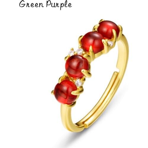 Green Purple 925 Sterling Silver Womens Ring Natural Red Garnet Gemstone Rings Adjustable Fine Jewelry 2021 New Arrivials
