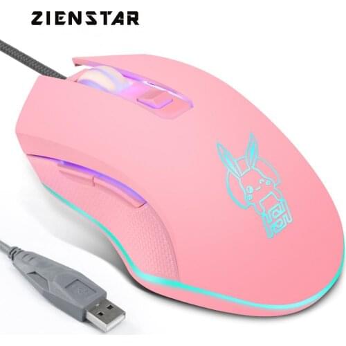 Zienstar Lovely Wired USB Mouse Mice with 7Color Backlit ,3200DPI for Macbook,Computer PC,Laptop,Pink, Yellow,Blue,Purple Color
