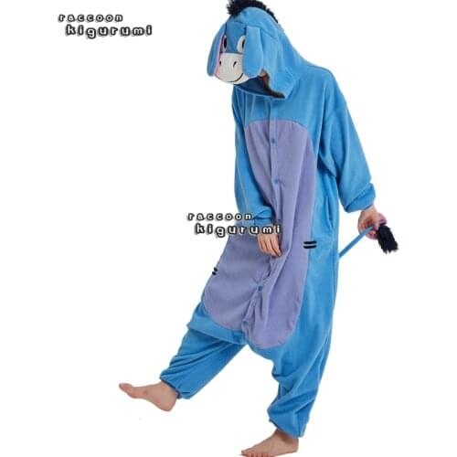 Animal Blue Donkey Adults Onesie Women Men Polar Fleece Halloween Winter Sleepwear Cosplay Party Pajamas Kigurumi Kids