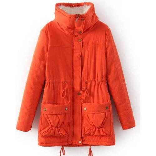 Winter Cotton Outwear Womens Slim Long Lady Jacket Fashion Harajuku Drawstring Pockets Keep Warm Lamb Velvet Female Cotton Coat