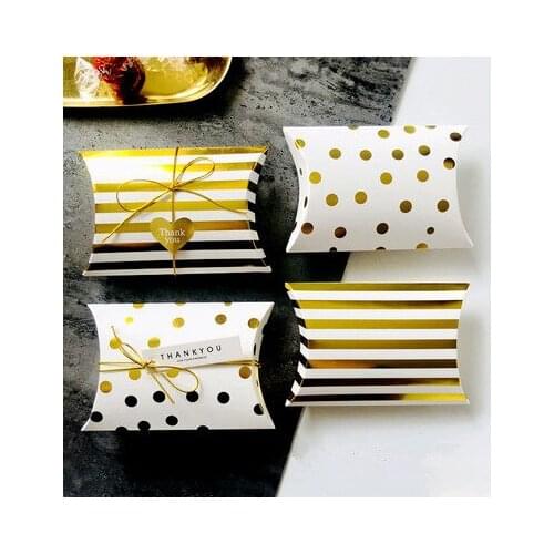 Golden gift box wholesale ins style simple gold dot stripe candy cookie box wedding birthday small gifts packing favors supply