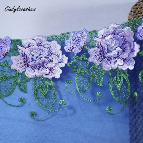 1meter 22.5cm Wide purple Floral Embroidery Lace Trim Mesh Lace fabric for bra lingerie Costume wedding Dress clothes sewing DIY