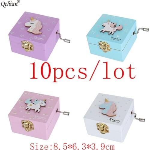 10pcs Unicorn Hand-ed music boxes Music baby room decoration Gifts Unisex Wooden Christmas Students Gift Box home decor