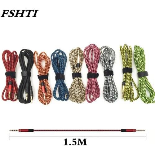 100pcs 3.5mm Audio Cable 1.5M Nylon Car AUX Cabel 3.5 mm Jack Phone Extension Cable for Car iPad Tablet Smartphone Headset