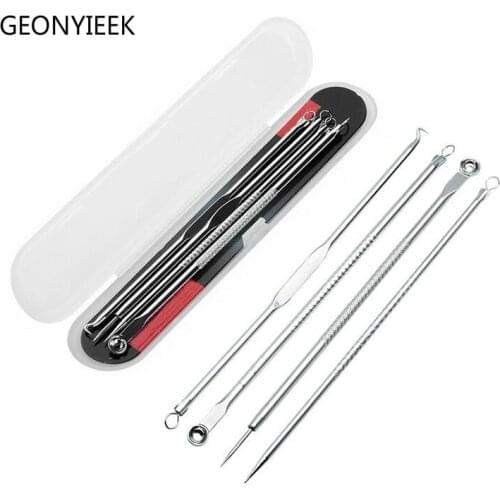 4pcs/set Stainless Steel Blackhead Remover Tool Kit Face Massage Whitehead Pimple Spot Comedone Acne Extractor Face Massager