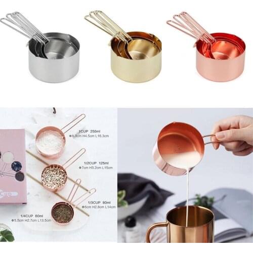 4Pcs/SET Luxury Stainless Steel Measuring Cups Copper Plated Kitchen Measuring Tools