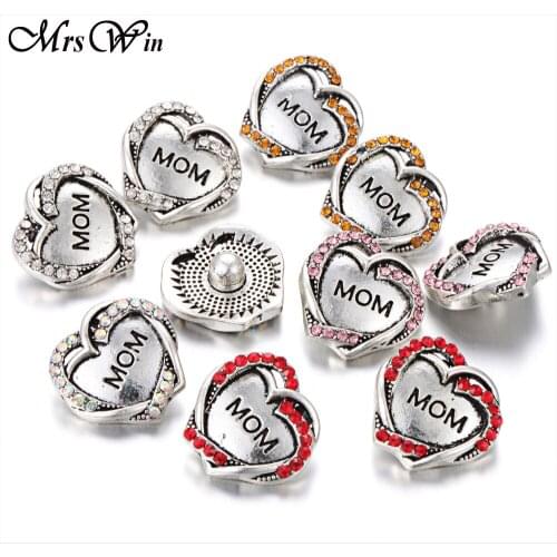 6pcs/lot New Snap Jewelry 18MM Snap Buttons Lots Crystal Rhinestone Mom Snaps Fit 20mm 18MM Snap Bracelet Mothers Day Gift