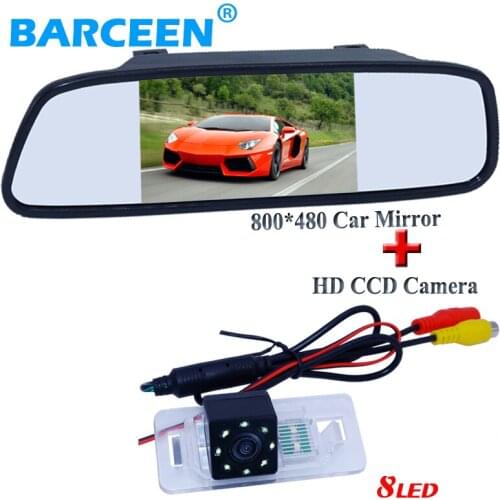 Adapt for BMW 5 Series / 3 Series 8 led plastic shell car rearview camera rainproof +5" universal car parking mirror on sale