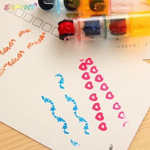 Kindergarten DIY Supplies Mini Ink Stamp Roller Diary Seal Fun Kids Toy Ink Pad Cartoon Cute Combined Roller Stamp