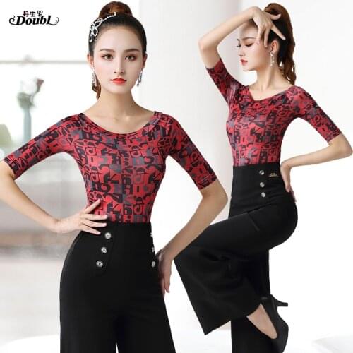 DOUBL modern top female ball dance Latin dance suit sleeve uniforms dancing clothing summer ice silk