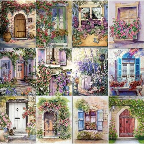 EverShine Diamond Painting Garden Cross Stitch Kit Diamond Embroidery Landscape Door Picture Mosaic Rhinestones Home Decor