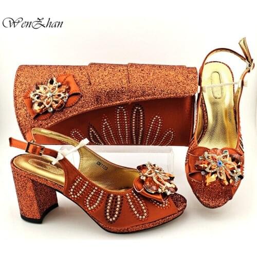 Nice Italian Lady High Heels Shoes and Bag Set African Women Shoes Matching Bag with Shinning Crystal For Party 8.5cm B15-31