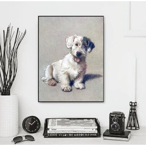 Terrier Puppy VINTAGE Dog Illustration Print Dogs Gift Jack Russell Dog Watercolor Painting Poster Canvas Picture Wall Art Decor