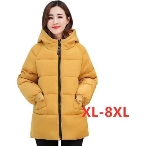Oversized Winter Jacket Women Parker 2021 New Solid Loose Hooded Overcoat Thick Down Cotton Jacket Female Basic Mujer Coats 8XL
