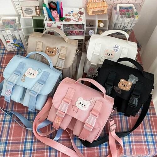 Square Crossbody Bag Nylon Flap Stickers Shoulder Purse for Women Teenage Fashion Messenger Bag with Adjustable Strap