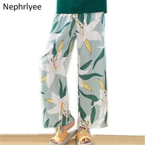 Summer Viscose Rayon Printing Women Pajama Bottoms Elastic Waist Ankle-Length Pants Sleep Wear Women Lounge Wear Closing Pants