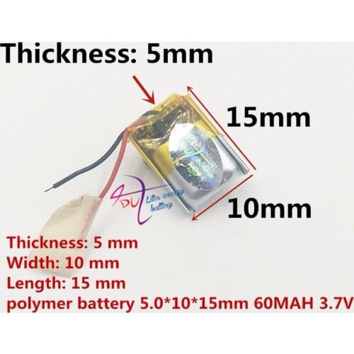 Small rechargeable battery 3.7v 60mah battery 501015 battery for mouse