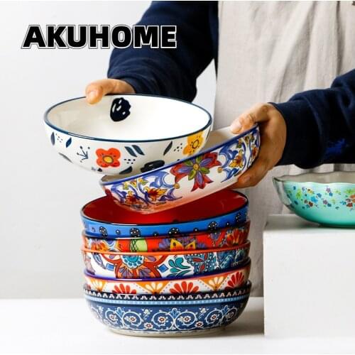 Cute European Creative Salad Plate Soup Plate Hand-painted Ceramic Tableware Pastoral Style Home Plate Dinner Plate