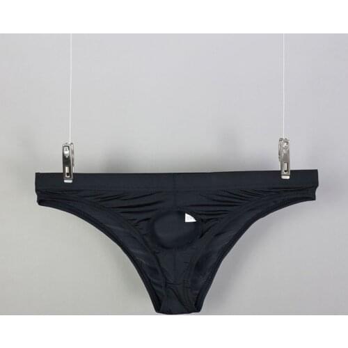 Men Underwear Briefs Sexy Gay Mens Underwear Smooth Briefs Mens Tanga Panties Low Rise Underpants Ice Silk Penis Out Breifs