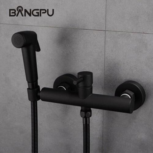 BANGPU Wall Mounted Bidet Shower Sprayer Kit Hand Bidet Sprayer Set Handheld Bidet Sprayer for Toilet Black Bidet Faucet