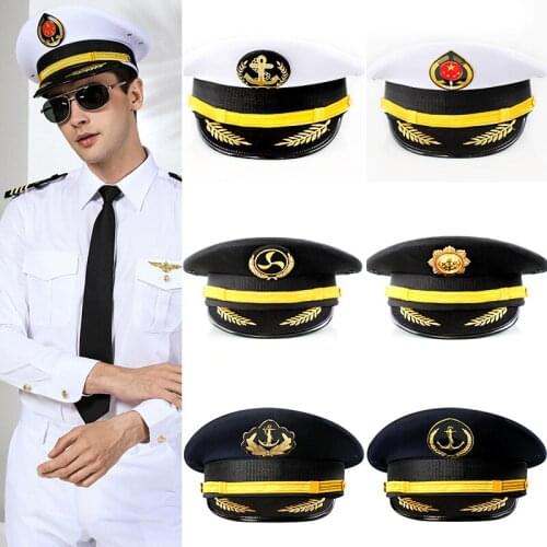 New Captain Hat Big Brimmed Hat for Seafarers Sailor Cap School Stage Performance Hats Navy Sailor Pilot Admiral Caps