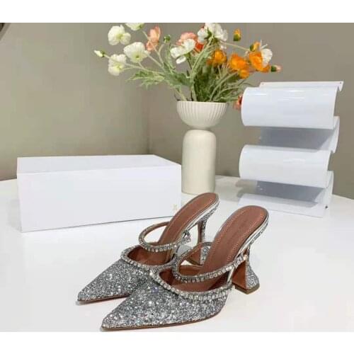 New Season Women Shoes Am Gilda 95 Glitter Mules Crystal Silver Fashion Sandals