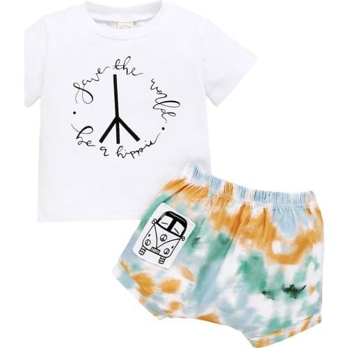 New Summer 2Pcs Baby Girls Boys Clothes Outfits Short Sleeve T-Shirts Tops Tie-dye Shorts Cotton Sets