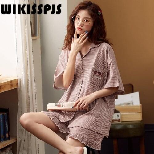 WIKISSPJS Summer Thin Short Sleeve Pajamas for Women Simple Large Size Loose Fitting Home Clothes Pajamas for Teen Girls