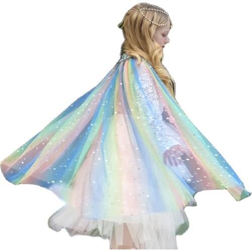 Rainbow color Cloak Costume Halloween Childrens Day Cape Children Shawl Clothing Girl Princess Essar Cloak