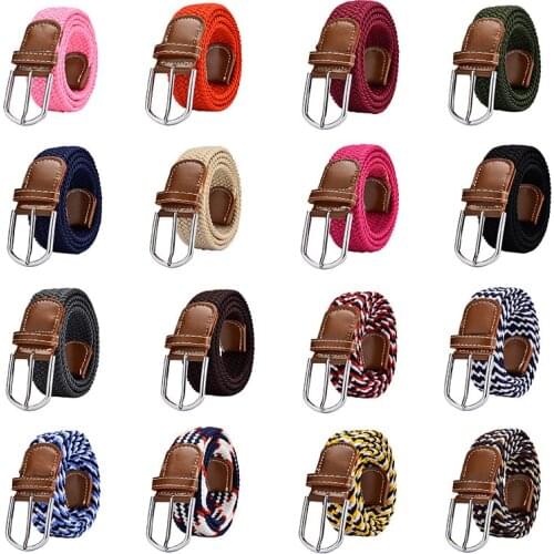 Multi-colored Belt Young Student Pin Buckle Woven Belt Casual Canvas Elastic Expandable Braided Stretch Belt Plain Webbing Strap