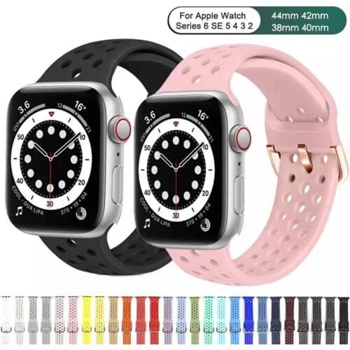 New Fashion Silicone Strap for Apple Watch Band 42mm 38mm 40mm 44mm Series 6 SE 5 Sport Breathable Bracelet for iWatch Band 432