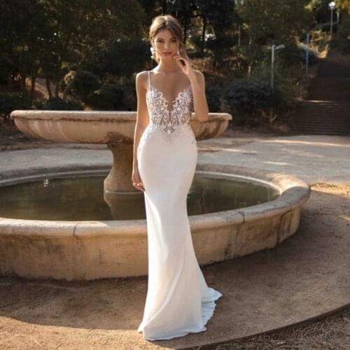 Sexy Mermaid Wedding Dresses 2021 Spaghetti Straps Appliques Lace Beach Bride Dress Backless Boho Wedding Gowns