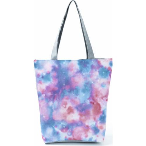 Watercolor Printed Handbag Cartoon Large Capacity Eco Reusable Women Shopping Bag Lady Travel Beach Shoulder Bag Custom Pattern