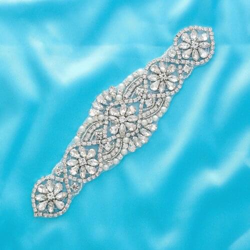 Bridal Accessories Beaded Pearl Crystal Silver Gold Rhinestone Wedding Dresses Garment Wide Handmade Applique Wholesale S158