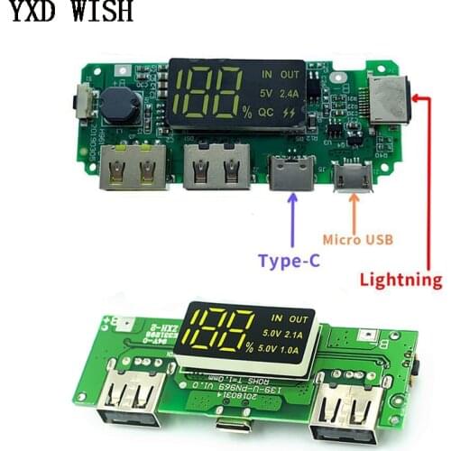 LED Dual USB 5V 2.4A Micro/Type-C USB Mobile Power Bank 18650 Charging Module Lithium Battery Charger Board Circuit Protection