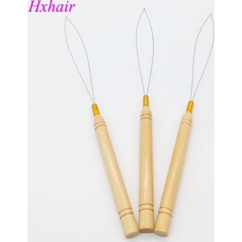 Freeshipping - 200pcs Wooden Handle Threader / Stainless Steel Wire / Pulling Micro Rings / Loop Hair Extension Tools