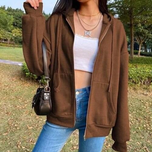 Brown Y2K Hoodies Womens Sweatshirts Hoodie Pocket Jacket Harajuku Clothing Femme Autumn Pullovers Hooded Zipper Top Oversized