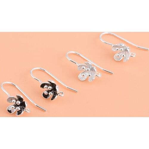 925 sterling silver Thai silver homemade earring accessories vintage distressed flower ear hook handmade DIY silver jewelry acce