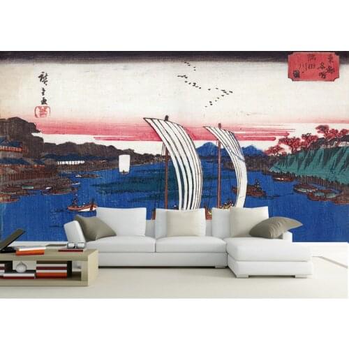 Japanese 3D Ukiyo-e Sea Sailing Boat Japanese-style Mural Sea Scenery Map Living Room Bedroom Elderly Room Decoration Mural Wall