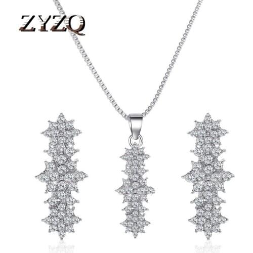 ZYZQ Geometric Crystal Necklace Full Of Cubic Zirconia Earrings Jewelry Set Dinner Accessories