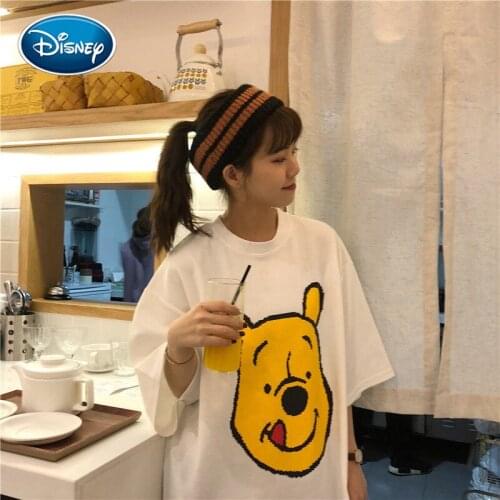 Disney cartoon bear print ladies t-shirt summer short-sleeved bear loose blouse boyfriend lovers round neck Harajuku blouse