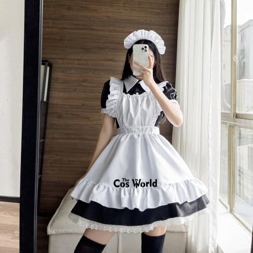 S-5XL Lolita Sweet Sexy Lace Black White Apron Maidservant Maid Restaurant Dress Uniform Outfits Anime Cosplay Costume