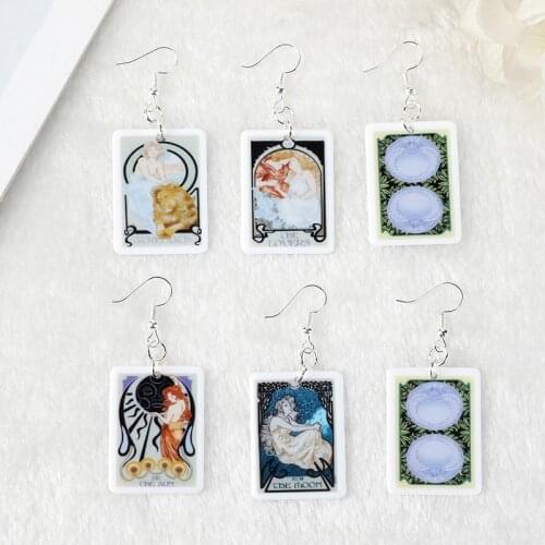 1Pair Drop Earring Ethereal Visions Illuminated Tarot Desk Divination Game Card Fashion Jewelry Gift